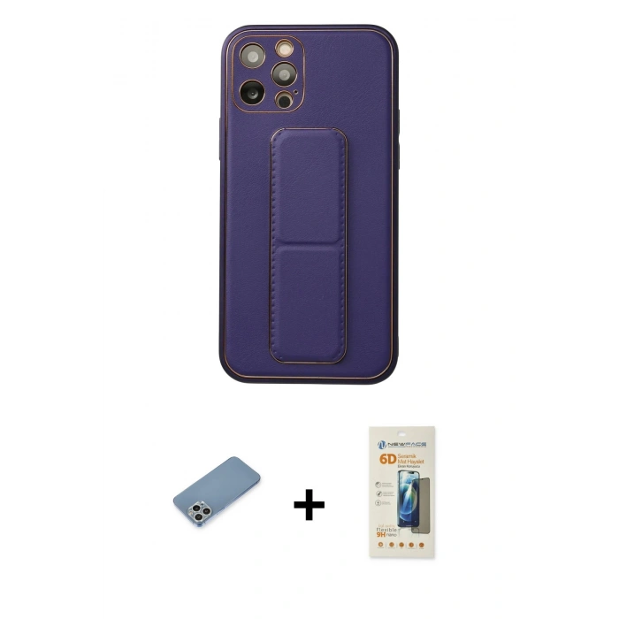 MARSİLYAN™- iPhone 12 Pro Kılıf Akış Doku - Siyah 6D Mat Seramik Hayalet Nano Ekran Koruyucu + Shine Kamera Lens Koruma Cam - GS