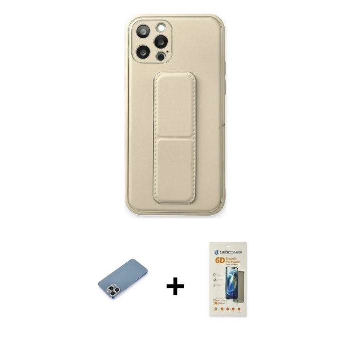 MARSİLYAN™- iPhone 12 Pro Kılıf Akış Doku - Siyah 6D Mat Seramik Hayalet Nano Ekran Koruyucu + Shine Kamera Lens Koruma Cam - GS