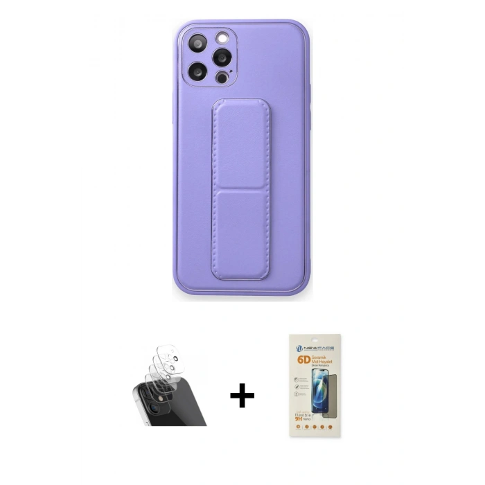 MARSİLYAN™- iPhone 12 Pro Kılıf Akış Doku - Siyah 6D Mat Seramik Hayalet Nano Ekran Koruyucu + Kamera Lens Koruma Cam - SF