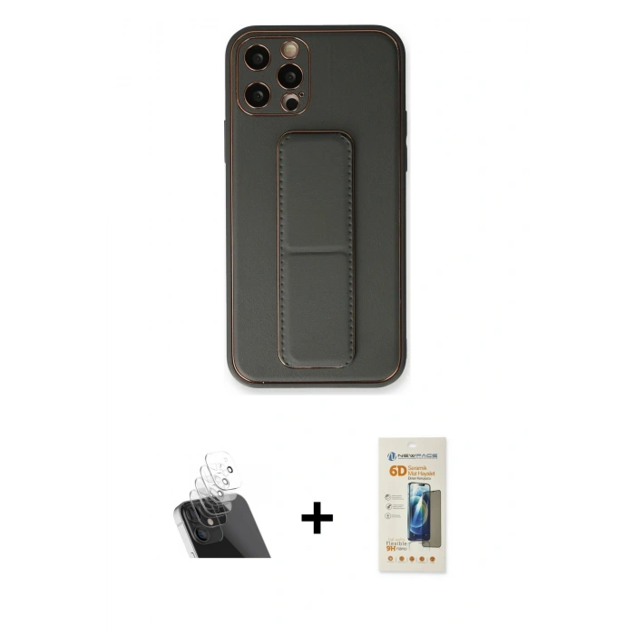 MARSİLYAN™- iPhone 12 Pro Kılıf Akış Doku - Siyah 6D Mat Seramik Hayalet Nano Ekran Koruyucu + Kamera Lens Koruma Cam - SF