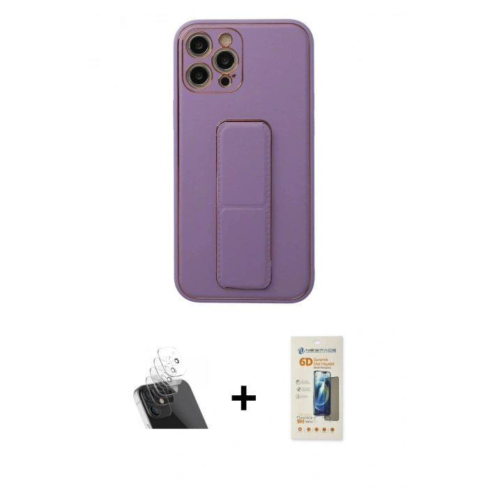 MARSİLYAN™- iPhone 12 Pro Kılıf Akış Doku - Siyah 6D Mat Seramik Hayalet Nano Ekran Koruyucu + Kamera Lens Koruma Cam - SF