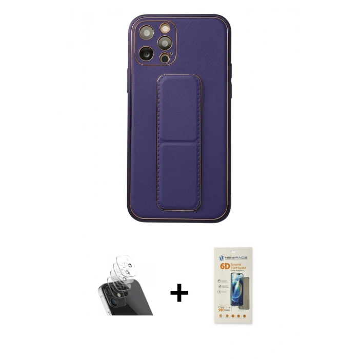 MARSİLYAN™- iPhone 12 Pro Kılıf Akış Doku - Siyah 6D Mat Seramik Hayalet Nano Ekran Koruyucu + Kamera Lens Koruma Cam - SF