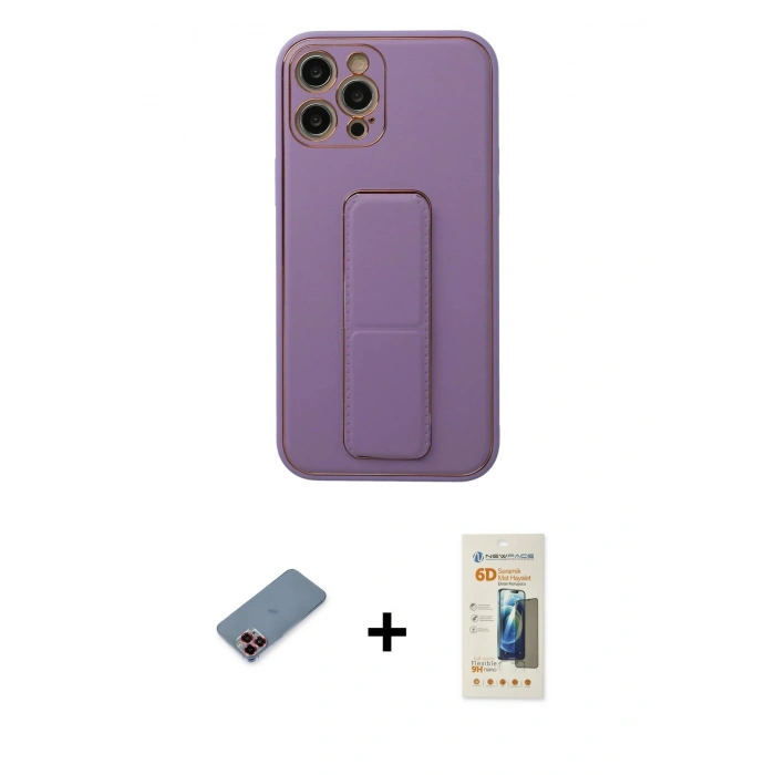 MARSİLYAN™- iPhone 12 Pro Kılıf Akış Doku - Siyah 6D Mat Seramik Hayalet Nano Ekran Koruyucu + Metal Kamera Lens Koruma Cam - KI