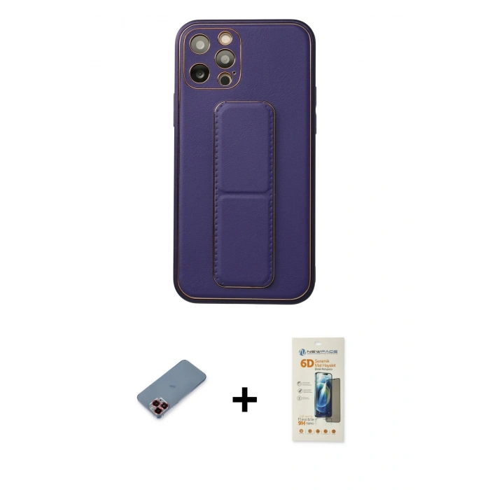 MARSİLYAN™- iPhone 12 Pro Kılıf Akış Doku - Siyah 6D Mat Seramik Hayalet Nano Ekran Koruyucu + Metal Kamera Lens Koruma Cam - KI