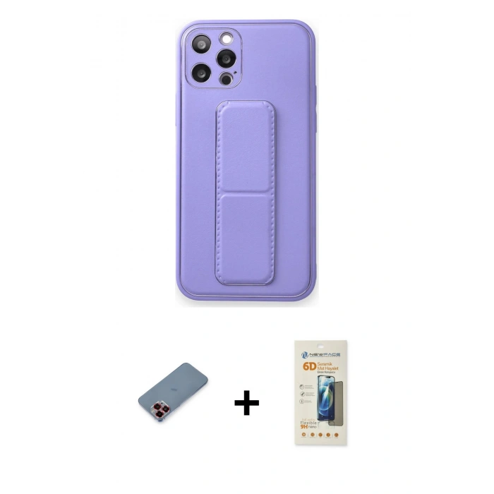 MARSİLYAN™- iPhone 12 Pro Kılıf Akış Doku - Siyah 6D Mat Seramik Hayalet Nano Ekran Koruyucu + Metal Kamera Lens Koruma Cam - KI