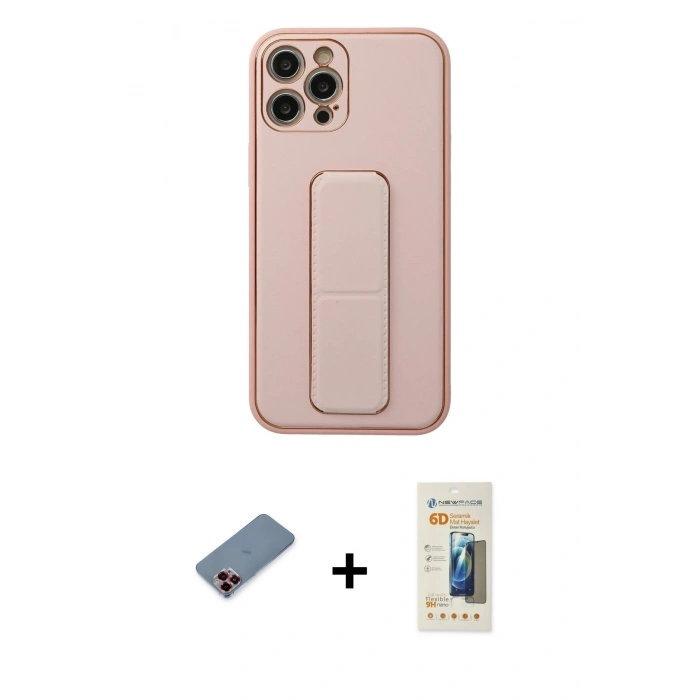 MARSİLYAN™- iPhone 12 Pro Kılıf Akış Doku - Siyah 6D Mat Seramik Hayalet Nano Ekran Koruyucu + Metal Kamera Lens Koruma Cam - KI