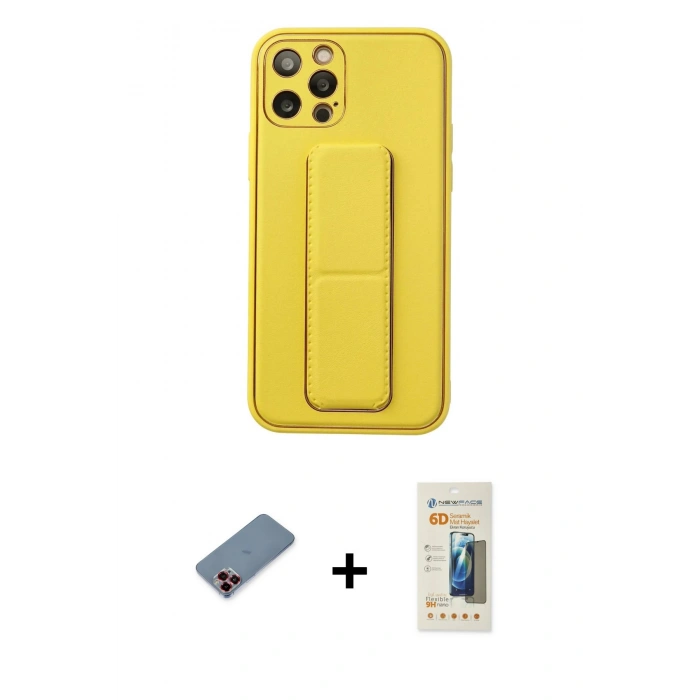 MARSİLYAN™- iPhone 12 Pro Kılıf Akış Doku - Siyah 6D Mat Seramik Hayalet Nano Ekran Koruyucu + Metal Kamera Lens Koruma Cam - KI