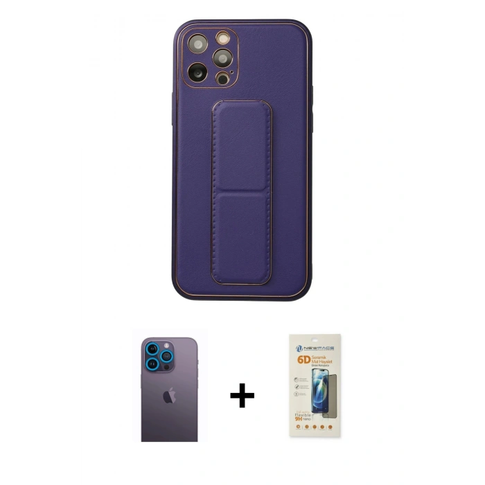 MARSİLYAN™- iPhone 12 Pro Kılıf Akış Doku - Siyah 6D Mat Seramik Hayalet Nano Ekran Koruyucu + Neon Fosforlu Kamera Lens - MI
