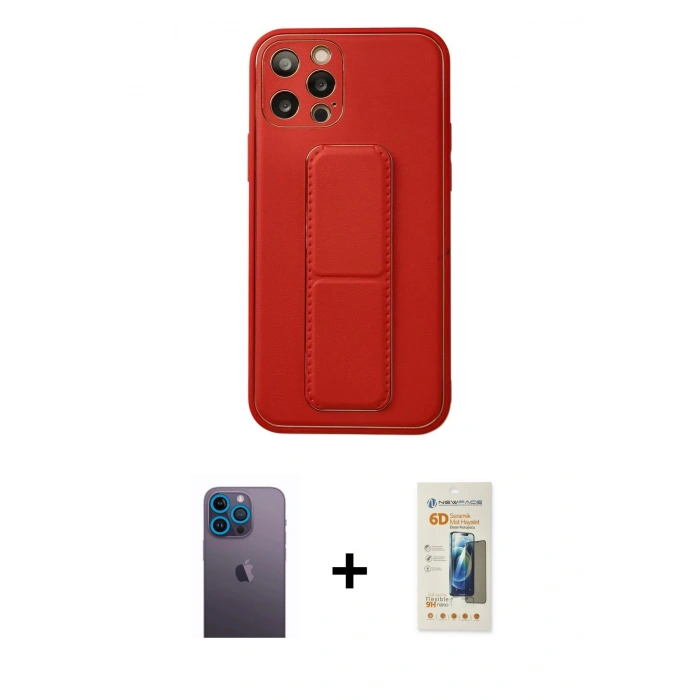MARSİLYAN™- iPhone 12 Pro Kılıf Akış Doku - Siyah 6D Mat Seramik Hayalet Nano Ekran Koruyucu + Neon Fosforlu Kamera Lens - MI