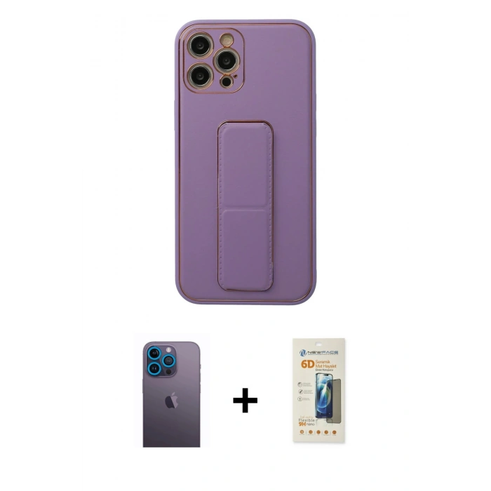 MARSİLYAN™- iPhone 12 Pro Kılıf Akış Doku - Siyah 6D Mat Seramik Hayalet Nano Ekran Koruyucu + Neon Fosforlu Kamera Lens - MI