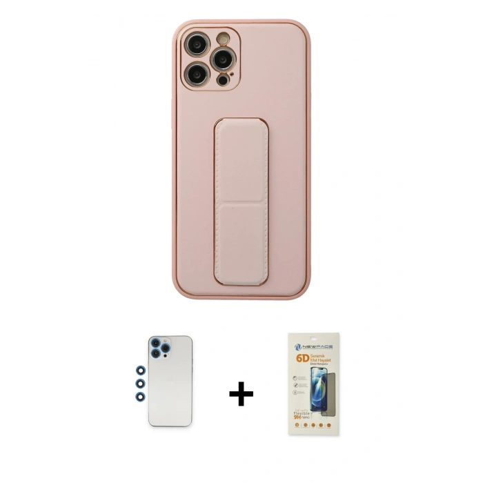 MARSİLYAN™- iPhone 12 Pro Kılıf Akış Doku - Siyah 6D Mat Seramik Hayalet Nano Ekran Koruyucu + Shine Kamera Lens - MI