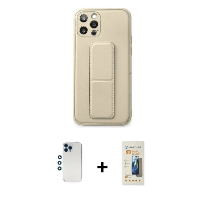 MARSİLYAN™- iPhone 12 Pro Kılıf Akış Doku - Siyah 6D Mat Seramik Hayalet Nano Ekran Koruyucu + Shine Kamera Lens - MI