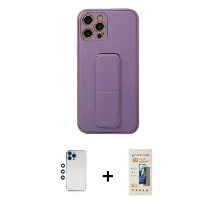 MARSİLYAN™- iPhone 12 Pro Kılıf Akış Doku - Siyah 6D Mat Seramik Hayalet Nano Ekran Koruyucu + Shine Kamera Lens - MI