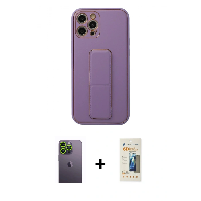 MARSİLYAN™- iPhone 12 Pro Kılıf Akış Doku - Siyah 6D Mat Seramik Hayalet Nano Ekran Koruyucu + Neon Fosforlu Kamera Lens - YL