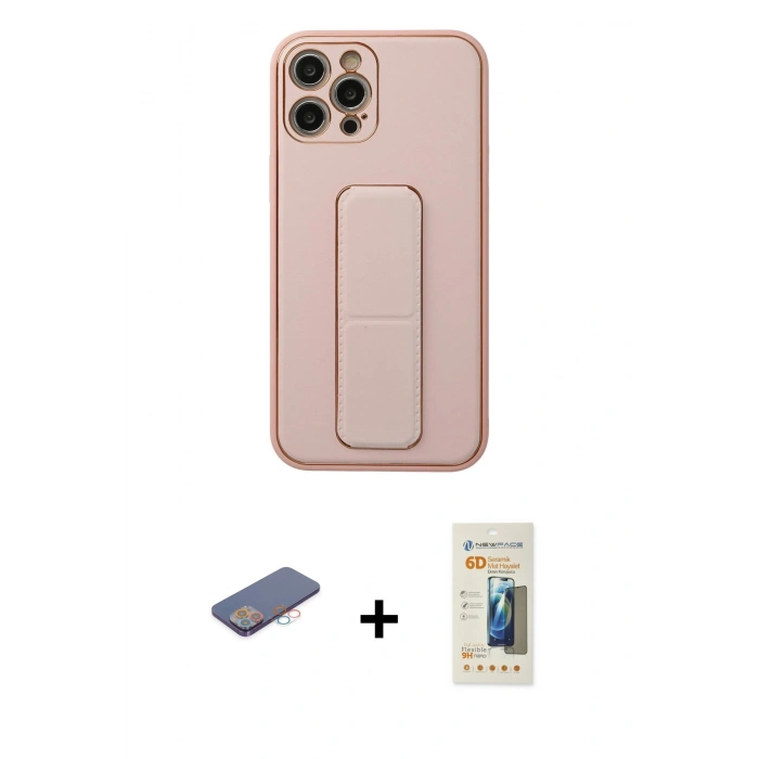 MARSİLYAN™- iPhone 12 Pro Kılıf Akış Doku - Siyah 6D Mat Seramik Hayalet Nano Ekran Koruyucu + Renkli Kamera Lens Koruma Cam - PE