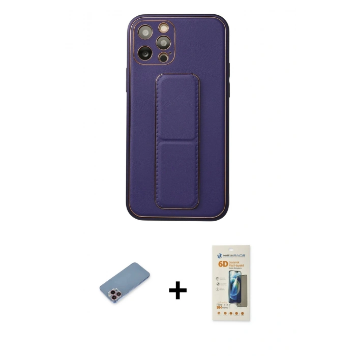 MARSİLYAN™- iPhone 12 Pro Kılıf Akış Doku - Siyah 6D Mat Seramik Hayalet Nano Ekran Koruyucu + Shine Kamera Lens Koruma Cam - PE