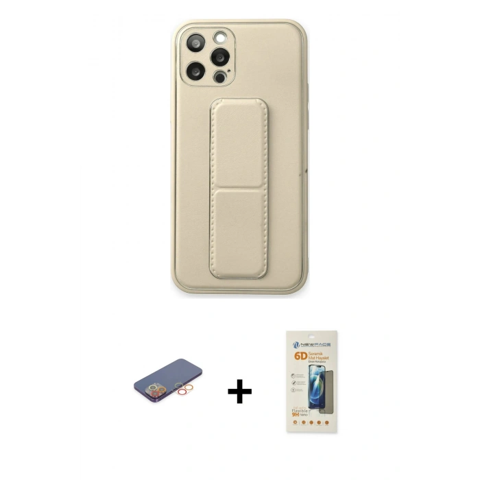 MARSİLYAN™- iPhone 12 Pro Kılıf Akış Doku - Siyah 6D Mat Seramik Hayalet Nano Ekran Koruyucu + Renkli Kamera Lens Koruma Cam - TU