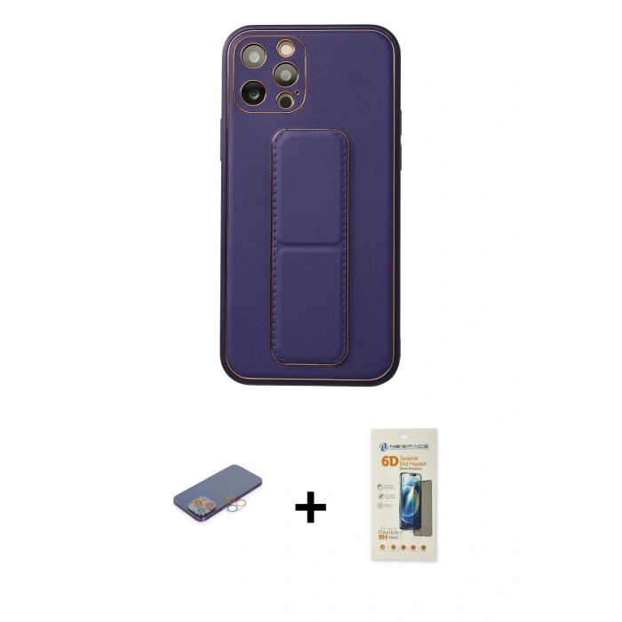 MARSİLYAN™- iPhone 12 Pro Kılıf Akış Doku - Siyah 6D Mat Seramik Hayalet Nano Ekran Koruyucu + Renkli Kamera Lens Koruma Cam - PE