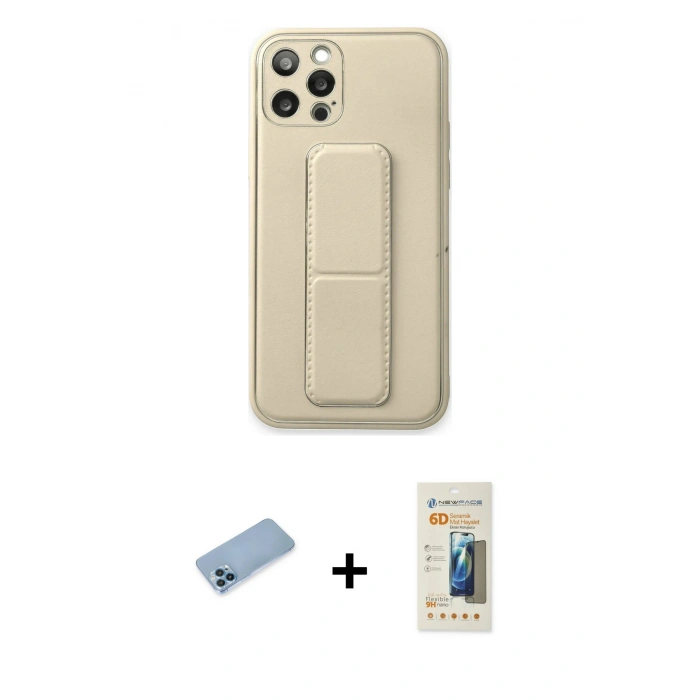MARSİLYAN™- iPhone 12 Pro Kılıf Akış Doku - Siyah 6D Mat Seramik Hayalet Nano Ekran Koruyucu + Shine Kamera Lens Koruma Cam - MI