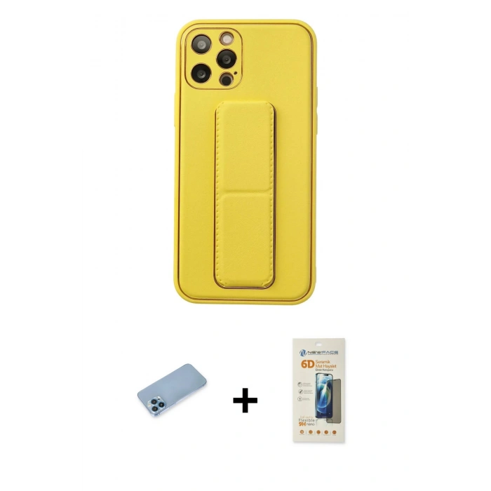 MARSİLYAN™- iPhone 12 Pro Kılıf Akış Doku - Siyah 6D Mat Seramik Hayalet Nano Ekran Koruyucu + Shine Kamera Lens Koruma Cam - MI