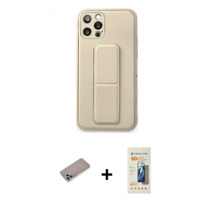 MARSİLYAN™- iPhone 12 Pro Kılıf Akış Doku - Siyah 6D Mat Seramik Hayalet Nano Ekran Koruyucu + Shine Kamera Lens Koruma Cam - SABE