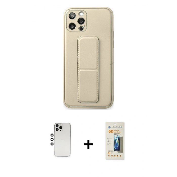 MARSİLYAN™- iPhone 12 Pro Kılıf Akış Doku - Siyah 6D Mat Seramik Hayalet Nano Ekran Koruyucu + Shine Kamera Lens - GS