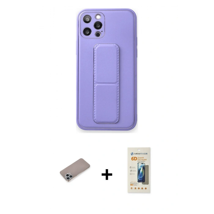 MARSİLYAN™- iPhone 12 Pro Kılıf Akış Doku - Siyah 6D Mat Seramik Hayalet Nano Ekran Koruyucu + Shine Kamera Lens Koruma Cam - SABE