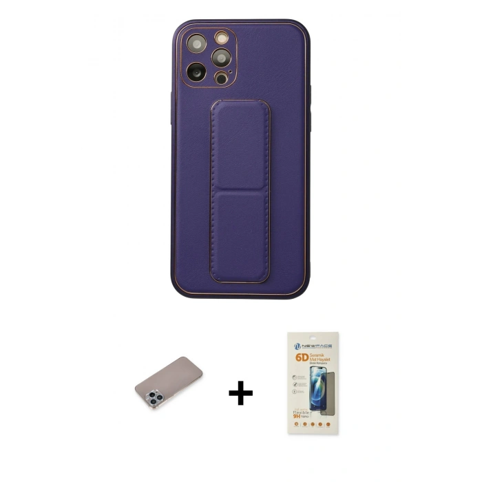 MARSİLYAN™- iPhone 12 Pro Kılıf Akış Doku - Siyah 6D Mat Seramik Hayalet Nano Ekran Koruyucu + Shine Kamera Lens Koruma Cam - SABE