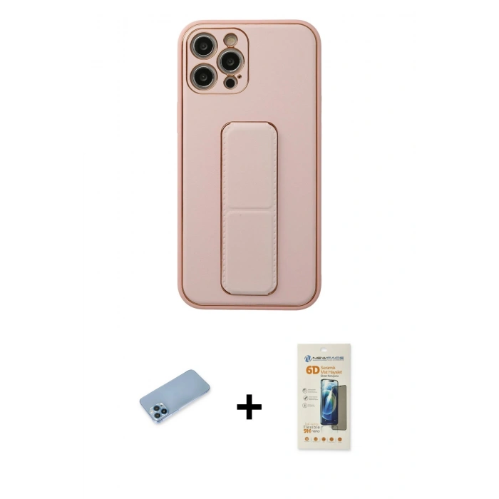 MARSİLYAN™- iPhone 12 Pro Kılıf Akış Doku - Siyah 6D Mat Seramik Hayalet Nano Ekran Koruyucu + Shine Kamera Lens Koruma Cam - MI