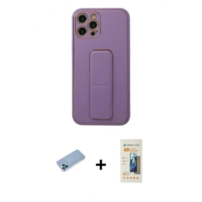 MARSİLYAN™- iPhone 12 Pro Kılıf Akış Doku - Siyah 6D Mat Seramik Hayalet Nano Ekran Koruyucu + Shine Kamera Lens Koruma Cam - MI