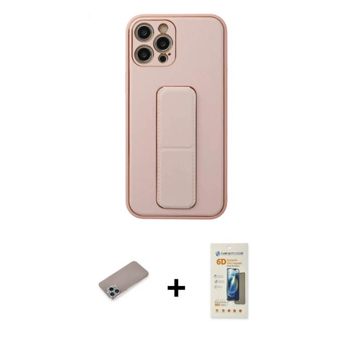 MARSİLYAN™- iPhone 12 Pro Kılıf Akış Doku - Siyah 6D Mat Seramik Hayalet Nano Ekran Koruyucu + Shine Kamera Lens Koruma Cam - SABE