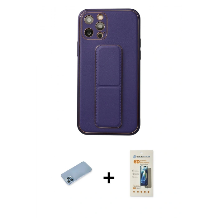 MARSİLYAN™- iPhone 12 Pro Kılıf Akış Doku - Siyah 6D Mat Seramik Hayalet Nano Ekran Koruyucu + Shine Kamera Lens Koruma Cam - MI