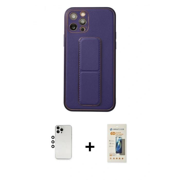MARSİLYAN™- iPhone 12 Pro Kılıf Akış Doku - Siyah 6D Mat Seramik Hayalet Nano Ekran Koruyucu + Shine Kamera Lens - GS