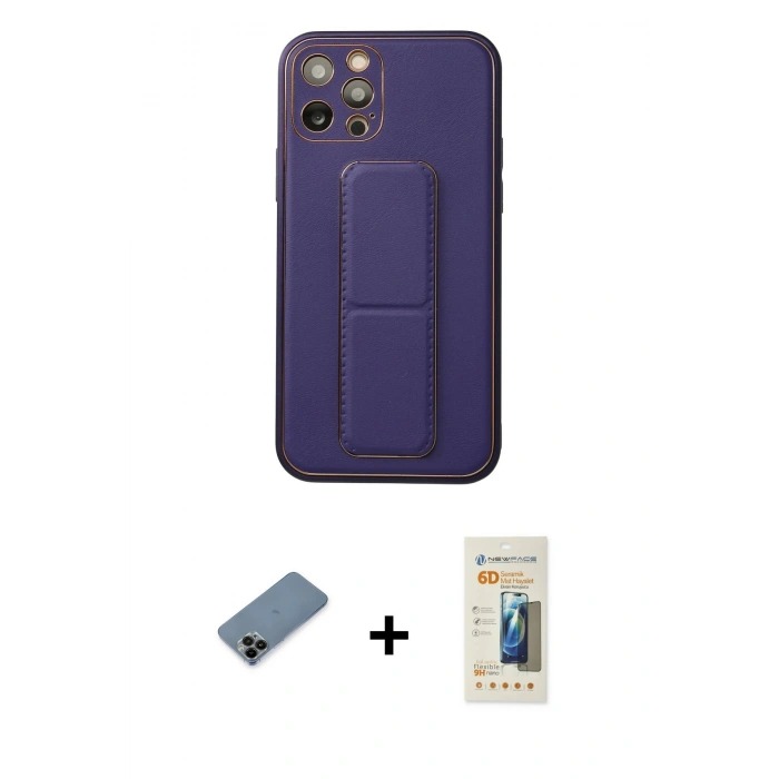 MARSİLYAN™- iPhone 12 Pro Kılıf Akış Doku - Siyah 6D Mat Seramik Hayalet Nano Ekran Koruyucu + Shine Kamera Lens Koruma Cam - SH