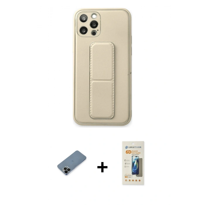 MARSİLYAN™- iPhone 12 Pro Kılıf Akış Doku - Siyah 6D Mat Seramik Hayalet Nano Ekran Koruyucu + Shine Kamera Lens Koruma Cam - SH