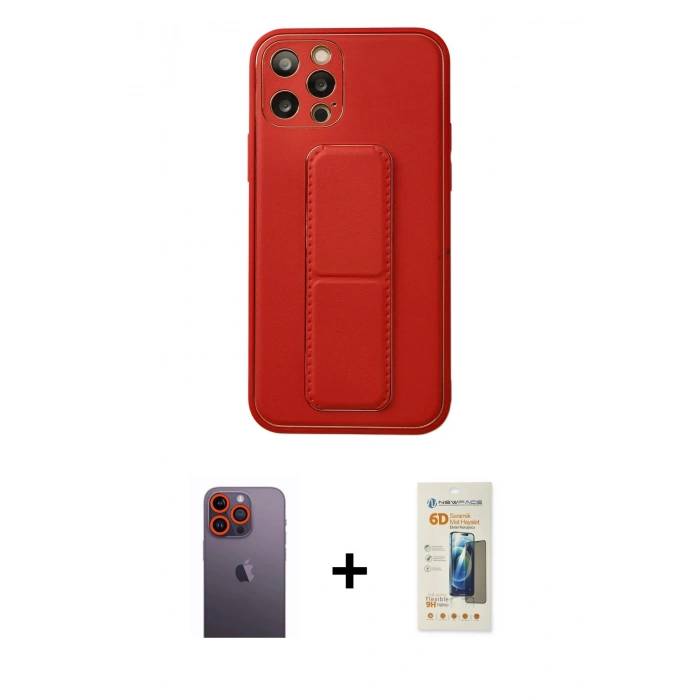 MARSİLYAN™- iPhone 12 Pro Kılıf Akış Doku - Siyah 6D Mat Seramik Hayalet Nano Ekran Koruyucu + Neon Fosforlu Kamera Lens - TU