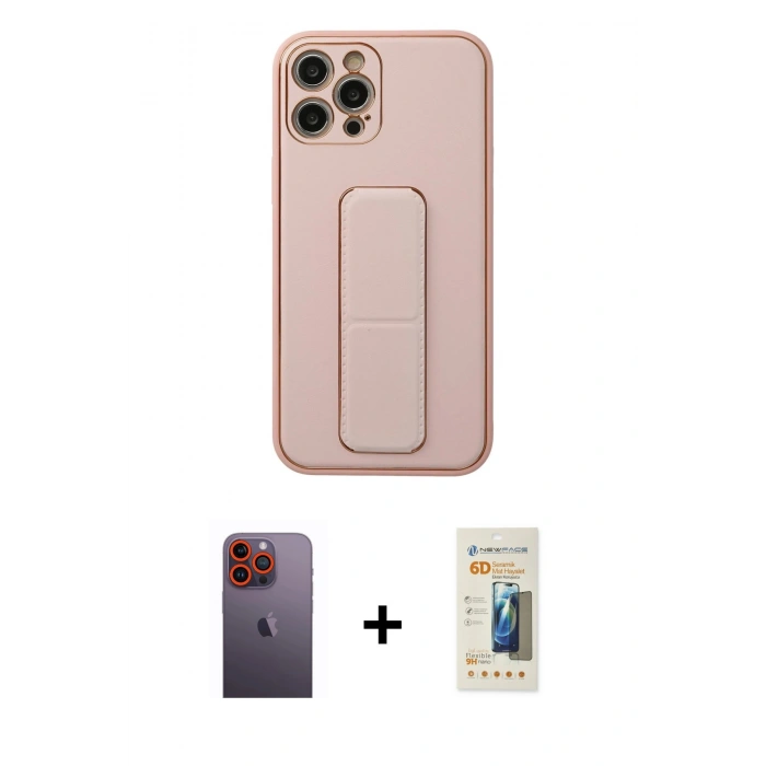MARSİLYAN™- iPhone 12 Pro Kılıf Akış Doku - Siyah 6D Mat Seramik Hayalet Nano Ekran Koruyucu + Neon Fosforlu Kamera Lens - TU
