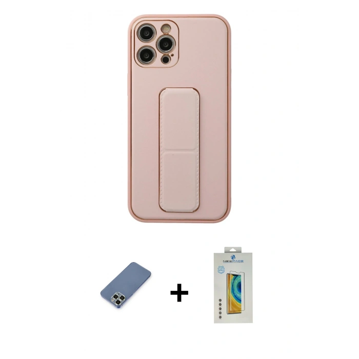MARSİLYAN™- iPhone 12 Pro Kılıf Akış Doku - Siyah Polymer Nano Ekran Koruyucu + Metal Kamera Lens Koruma Cam - AKYL