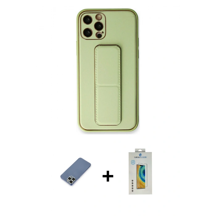 MARSİLYAN™- iPhone 12 Pro Kılıf Akış Doku - Siyah Polymer Nano Ekran Koruyucu + Metal Kamera Lens Koruma Cam - AKYL