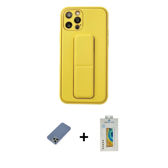 MARSİLYAN™- iPhone 12 Pro Kılıf Akış Doku - Siyah Polymer Nano Ekran Koruyucu + Metal Kamera Lens Koruma Cam - AKYL