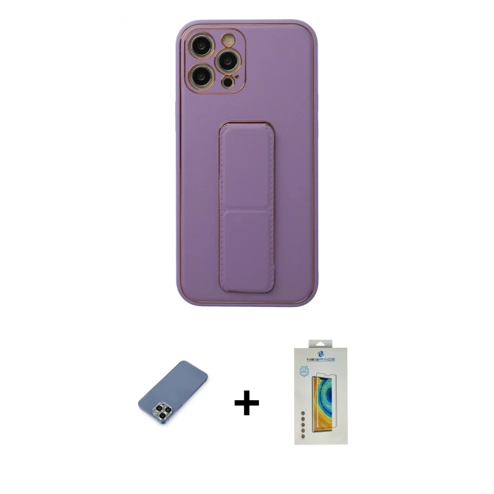 MARSİLYAN™- iPhone 12 Pro Kılıf Akış Doku - Siyah Polymer Nano Ekran Koruyucu + Metal Kamera Lens Koruma Cam - AKYL