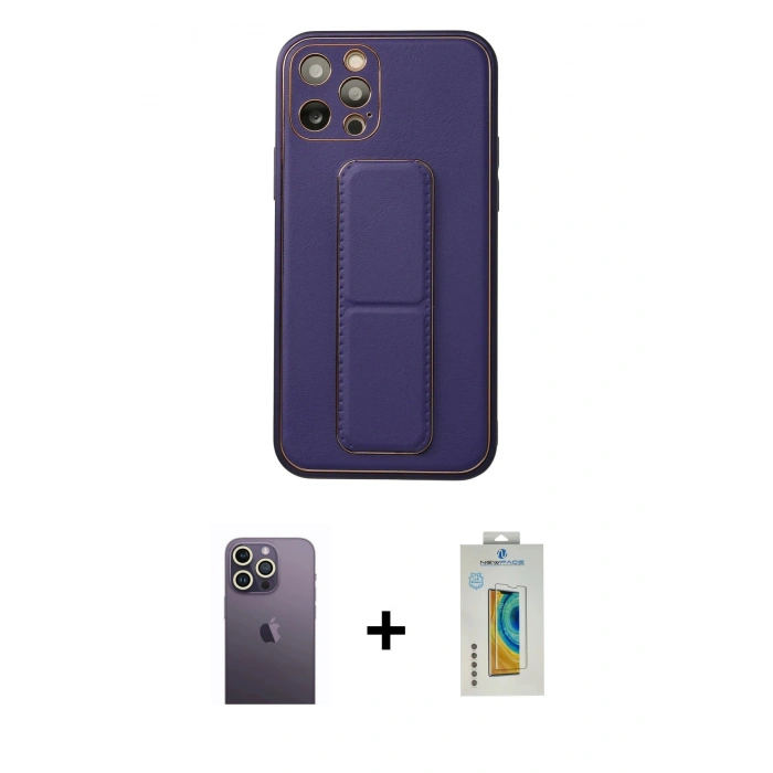 MARSİLYAN™- iPhone 12 Pro Kılıf Akış Doku - Siyah Polymer Nano Ekran Koruyucu + Neon Fosforlu Kamera Lens - BZ