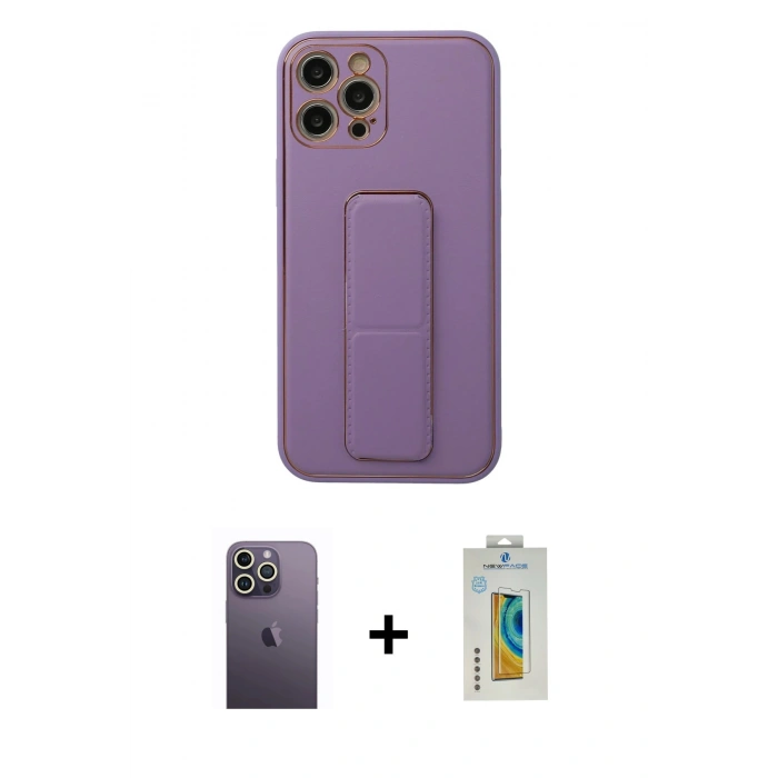 MARSİLYAN™- iPhone 12 Pro Kılıf Akış Doku - Siyah Polymer Nano Ekran Koruyucu + Neon Fosforlu Kamera Lens - BZ