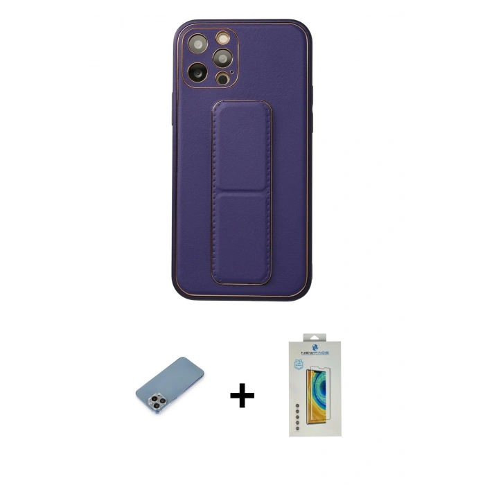 MARSİLYAN™- iPhone 12 Pro Kılıf Akış Doku - Siyah Polymer Nano Ekran Koruyucu + Shine Kamera Lens Koruma Cam - GI