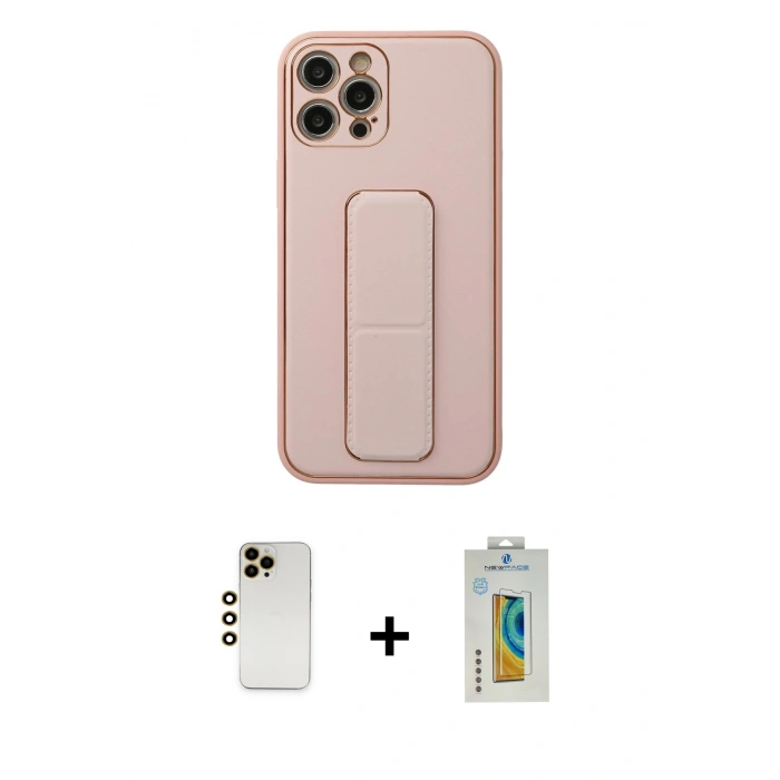 MARSİLYAN™- iPhone 12 Pro Kılıf Akış Doku - Siyah Polymer Nano Ekran Koruyucu + Shine Kamera Lens - GD