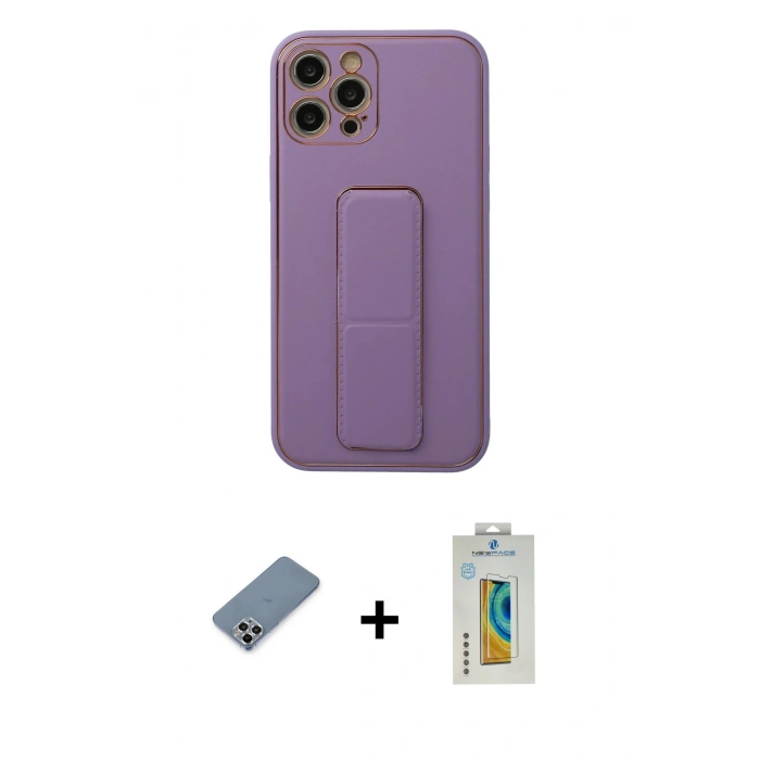 MARSİLYAN™- iPhone 12 Pro Kılıf Akış Doku - Siyah Polymer Nano Ekran Koruyucu + Gümüş Metal Kamera Lens Koruma Cam