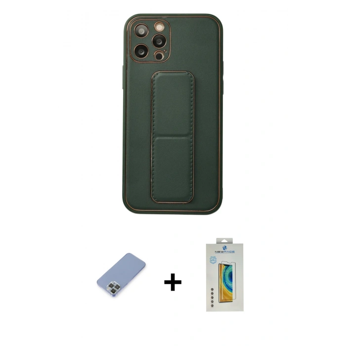 MARSİLYAN™- iPhone 12 Pro Kılıf Akış Doku - Siyah Polymer Nano Ekran Koruyucu + Metal Kamera Lens Koruma Cam - KUYL