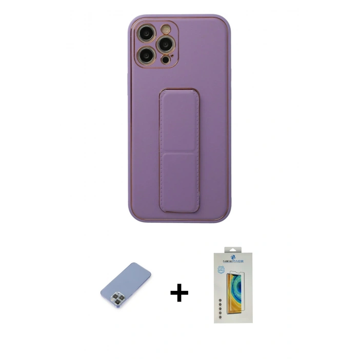 MARSİLYAN™- iPhone 12 Pro Kılıf Akış Doku - Siyah Polymer Nano Ekran Koruyucu + Metal Kamera Lens Koruma Cam - KUYL