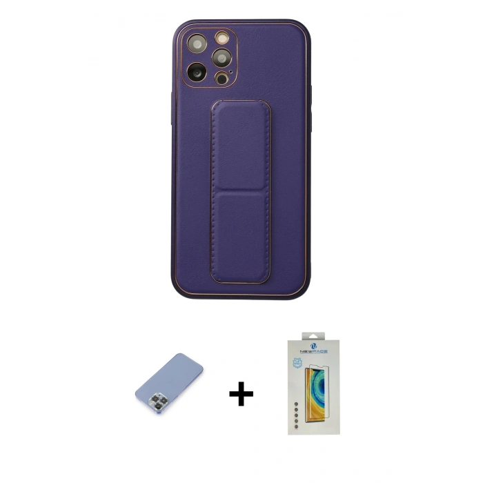 MARSİLYAN™- iPhone 12 Pro Kılıf Akış Doku - Siyah Polymer Nano Ekran Koruyucu + Metal Kamera Lens Koruma Cam - KUYL