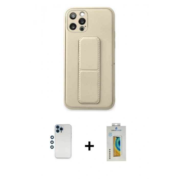 MARSİLYAN™- iPhone 12 Pro Kılıf Akış Doku - Siyah Polymer Nano Ekran Koruyucu + Mavi Shine Kamera Lens